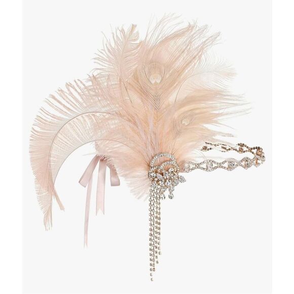 Rhinestone Feather Flapper Headpiece Headband 1920s Great Gatsby - Picture 4 of 4